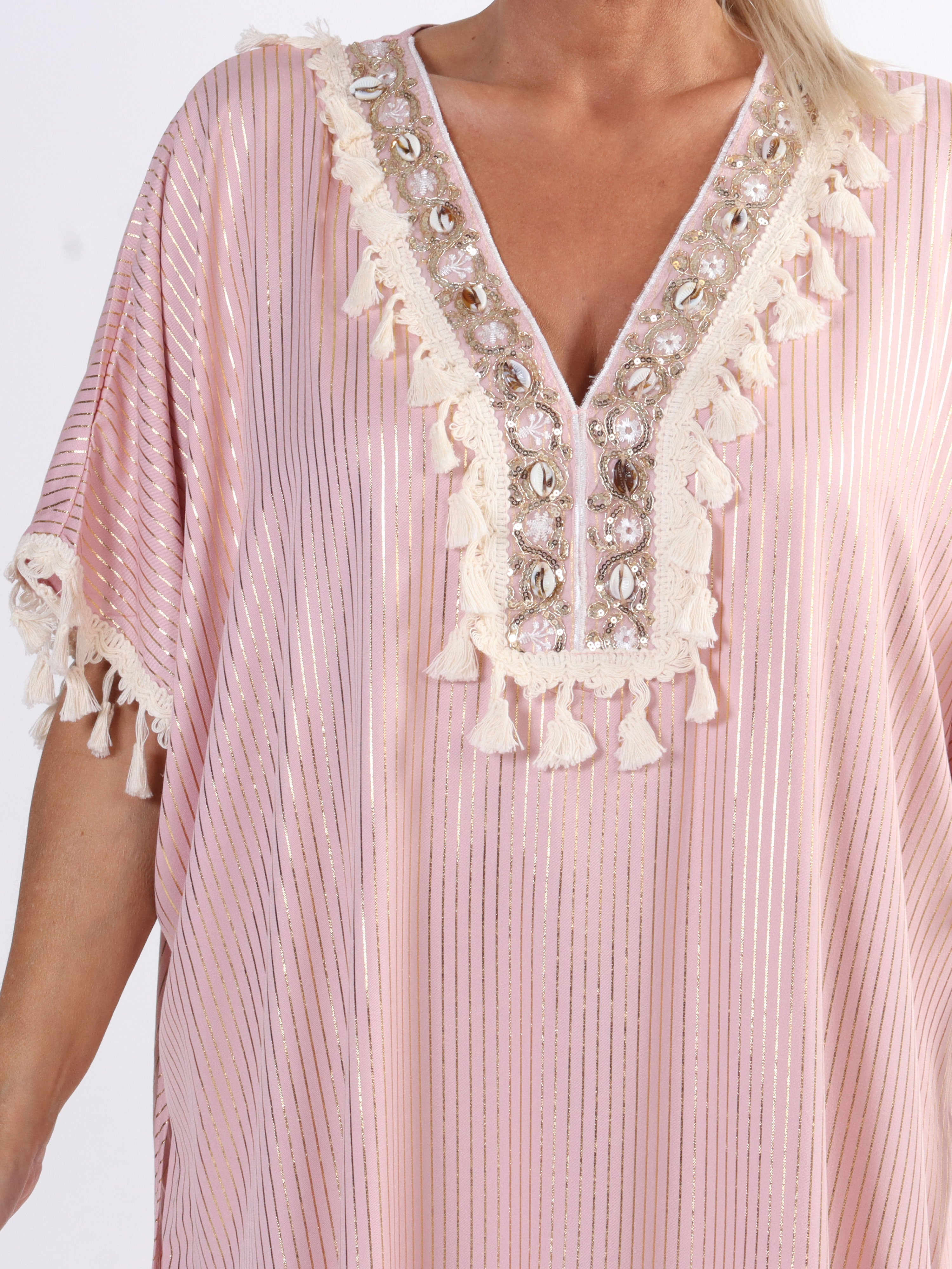 Dua Stripe - Lang plus size tunikakjole med broderet detaljer